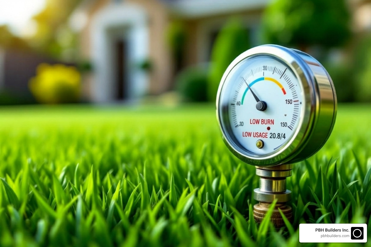 a water meter next to a vibrant artificial lawn, symbolizing savings - artificial turf installation Encinitas