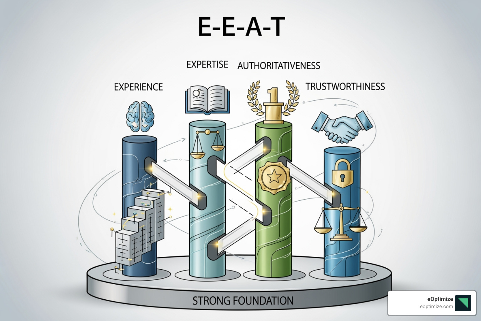illustration of the concept of e-e-a-t experience expertise authoritativeness trustworthiness - ai optimization case studies google ai overviews 2025