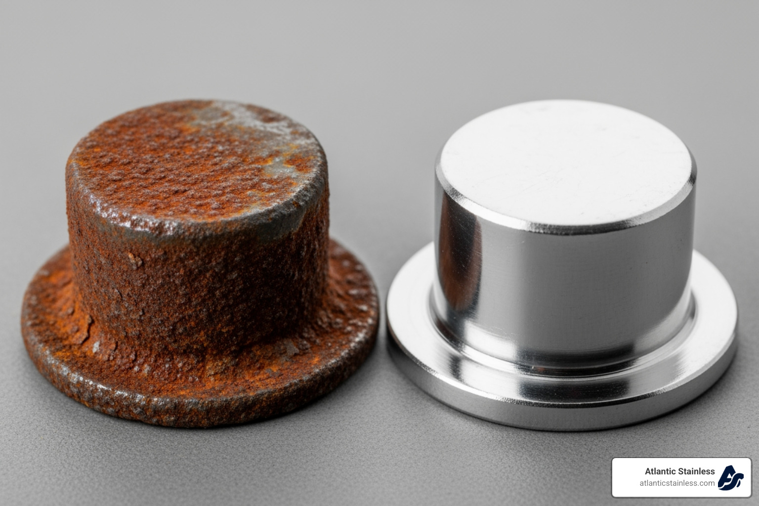 comparison of a rusted carbon steel part next to a clean stainless steel part - Understanding stainless steel grades comparison of a rusted carbon steel part next to a clean stainless steel part - Understanding stainless steel grades