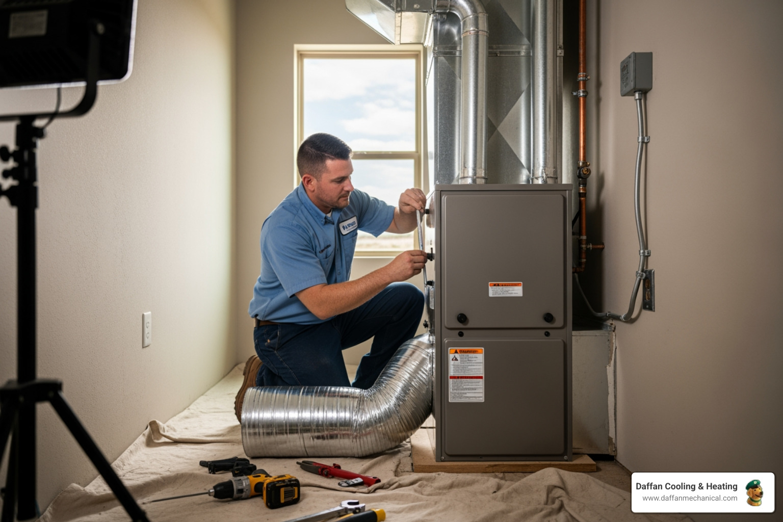 Infographic showing the furnace installation process: Step 1 - Home assessment and load calculation to determine proper size; Step 2 - Selecting the right furnace type (gas, electric, or heat pump) with appropriate AFUE rating; Step 3 - Professional removal of old equipment and installation of new system; Step 4 - Testing safety controls, calibrating thermostat, and verifying airflow; Step 5 - Homeowner walkthrough and maintenance education. Includes icons showing energy savings, improved comfort, and increased home value. - furnace installation in stephenville tx Infographic showing the furnace installation process: Step 1 - Home assessment and load calculation to determine proper size; Step 2 - Selecting the right furnace type (gas, electric, or heat pump) with appropriate AFUE rating; Step 3 - Professional removal of old equipment and installation of new system; Step 4 - Testing safety controls, calibrating thermostat, and verifying airflow; Step 5 - Homeowner walkthrough and maintenance education. Includes icons showing energy savings, improved comfort, and increased home value. - furnace installation in stephenville tx