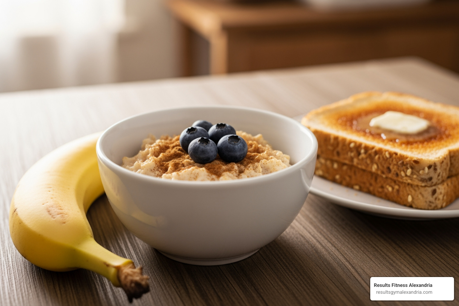 healthy carbohydrate sources like oatmeal, a banana, and whole-grain toast - Pre workout fuel