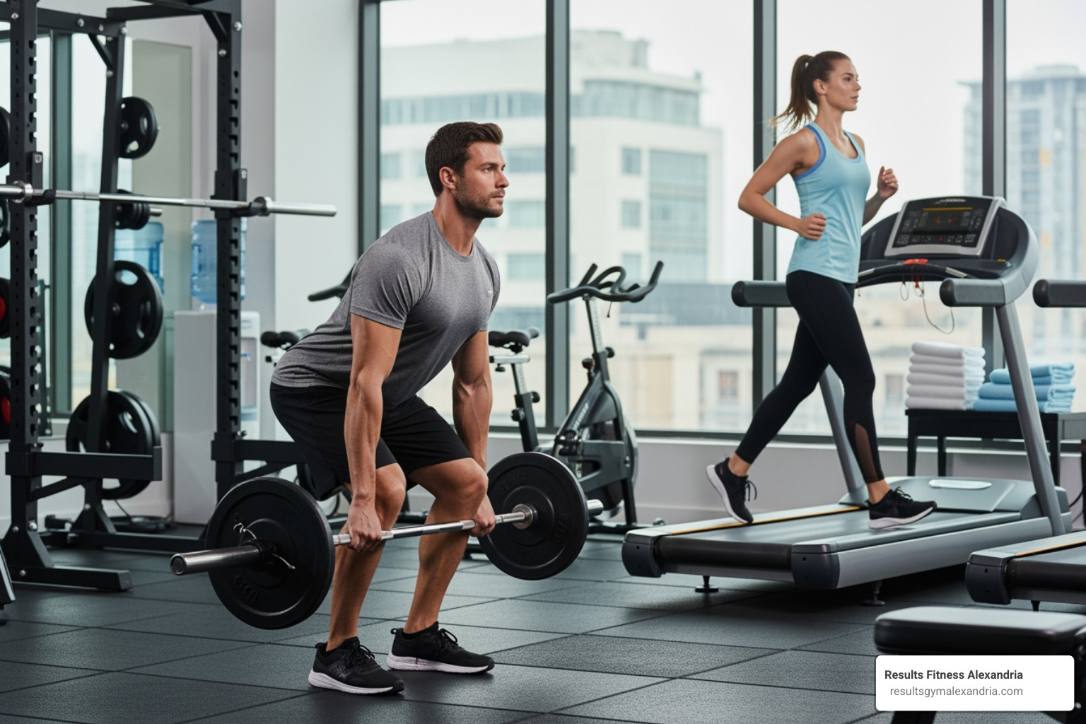 a person lifting weights and another person running on a treadmill - Pre workout fuel