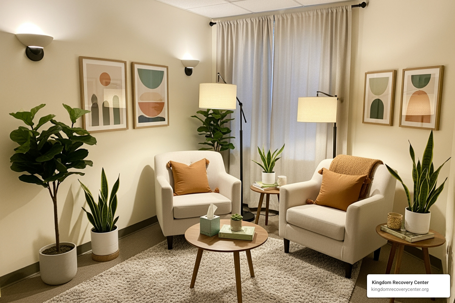 comfortable, non-clinical therapy room - addiction treatment Chattanooga