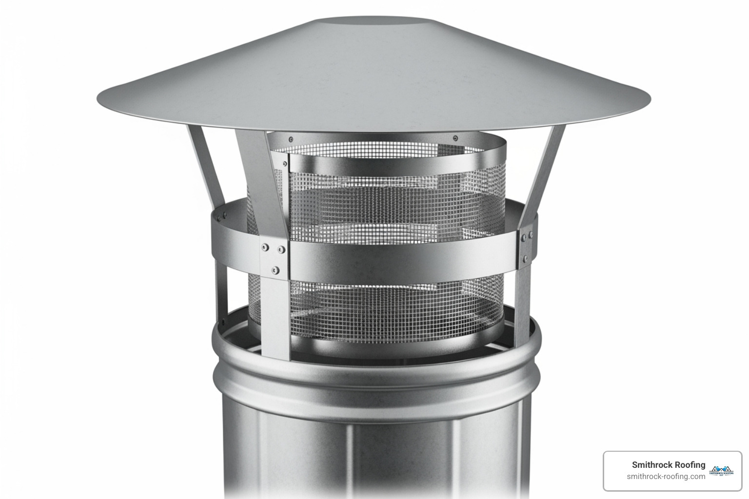 diagram showing the labeled components of a standard chimney cap (hood, mesh, base) - chimney cap purpose