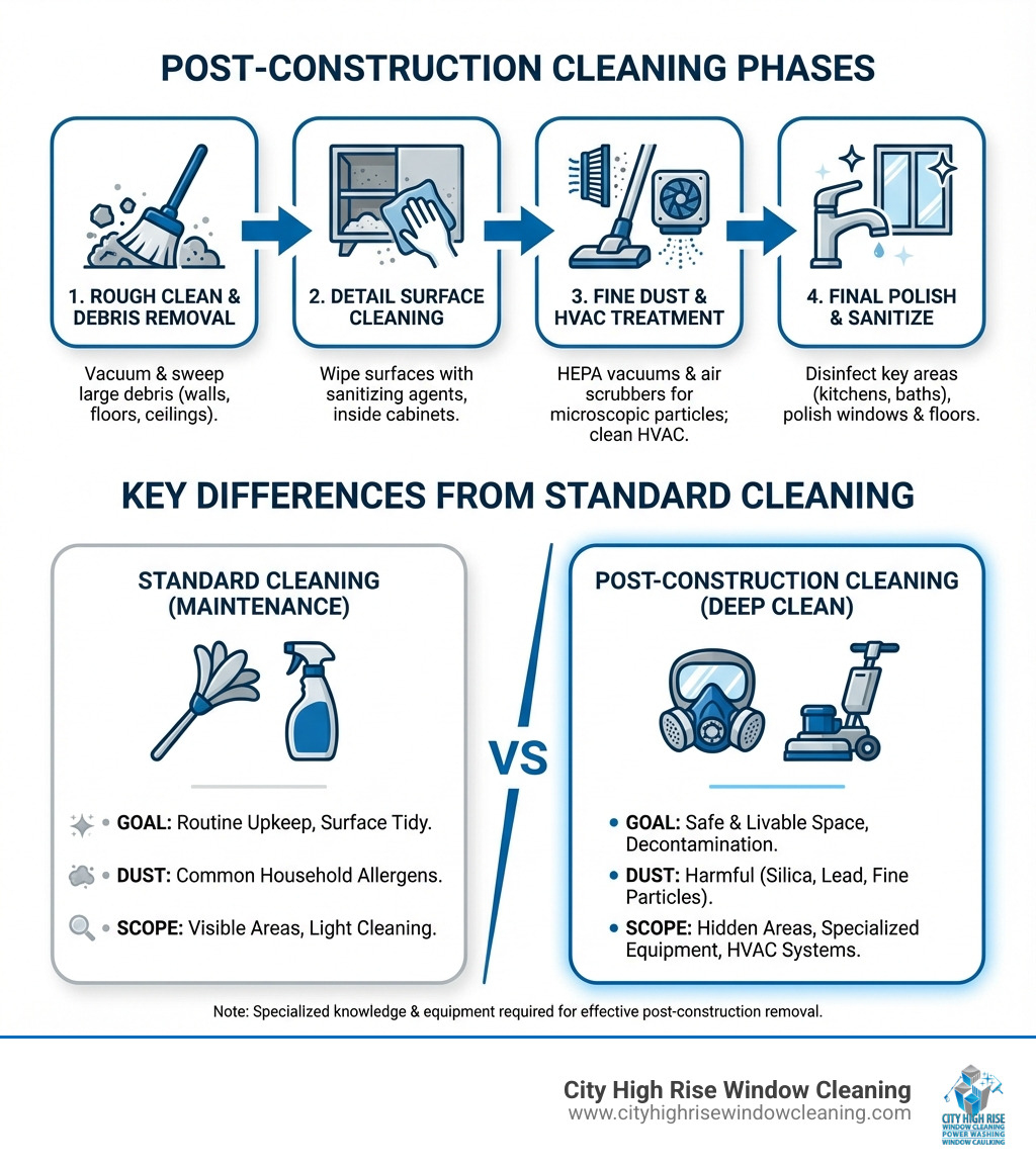 infographic showing post construction cleaning phases and key differences from standard cleaning - deep cleaning house after construction infographic infographic showing post construction cleaning phases and key differences from standard cleaning - deep cleaning house after construction infographic