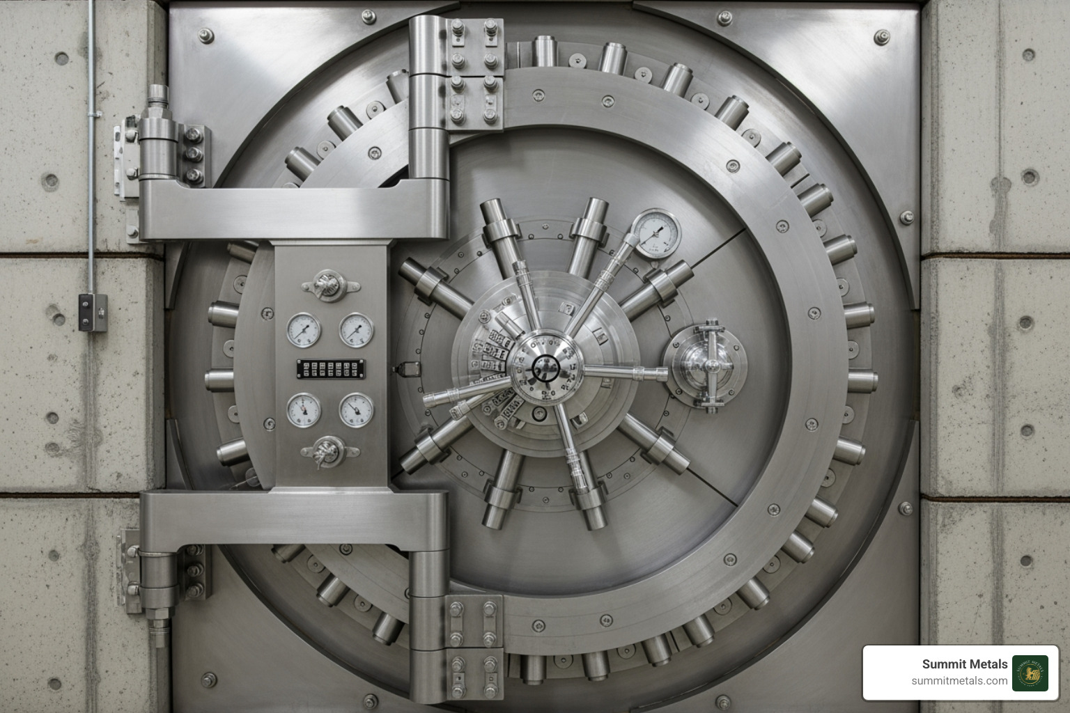 secure, high-security vault door at a precious metals depository - Silver IRA rules