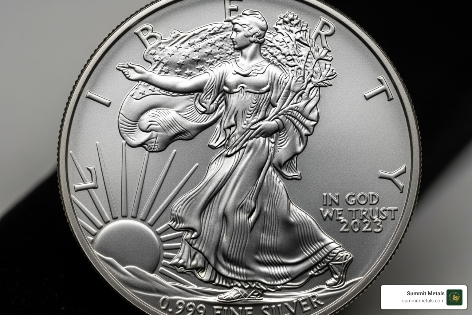 close-up on an American Silver Eagle coin showing its .999 fine silver purity mark - Silver IRA rules