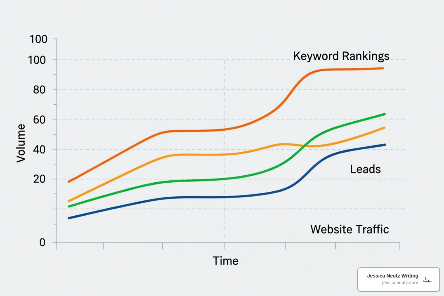 graph showing upward trends for website traffic, leads, and keyword rankings - Expert blog writer graph showing upward trends for website traffic, leads, and keyword rankings - Expert blog writer