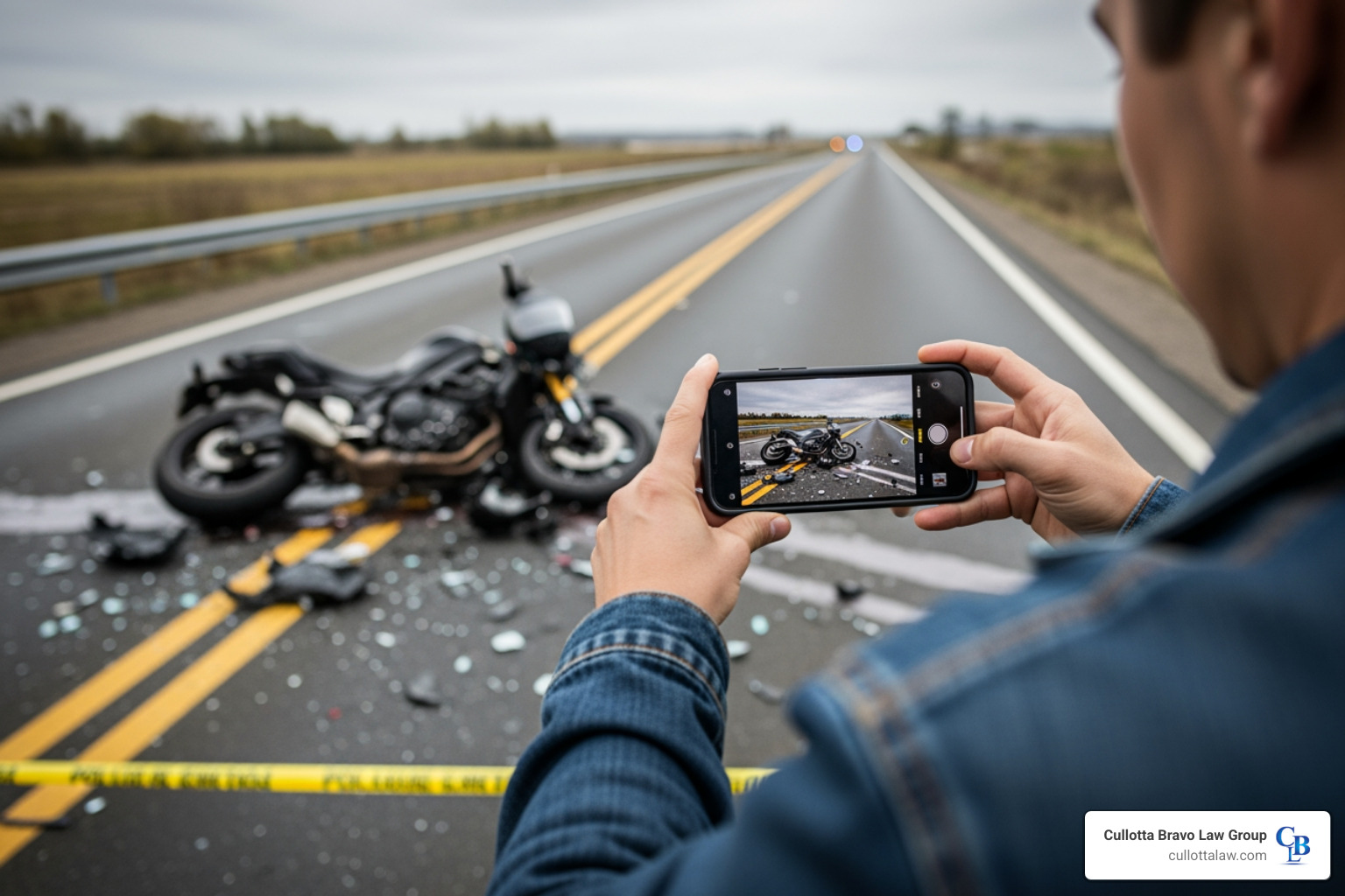 accident scene with a smartphone taking photos - motorcycle accident lawyer aurora accident scene with a smartphone taking photos - motorcycle accident lawyer aurora