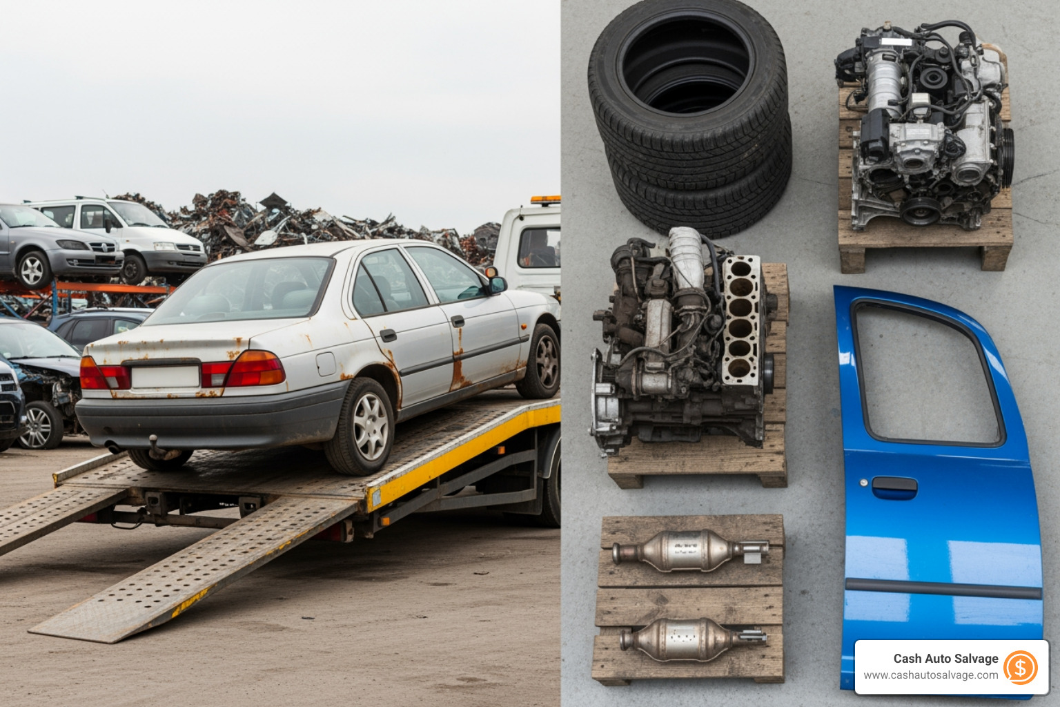 TABLE comparing selling the whole car vs. selling valuable parts separately - tow a car to junkyard
