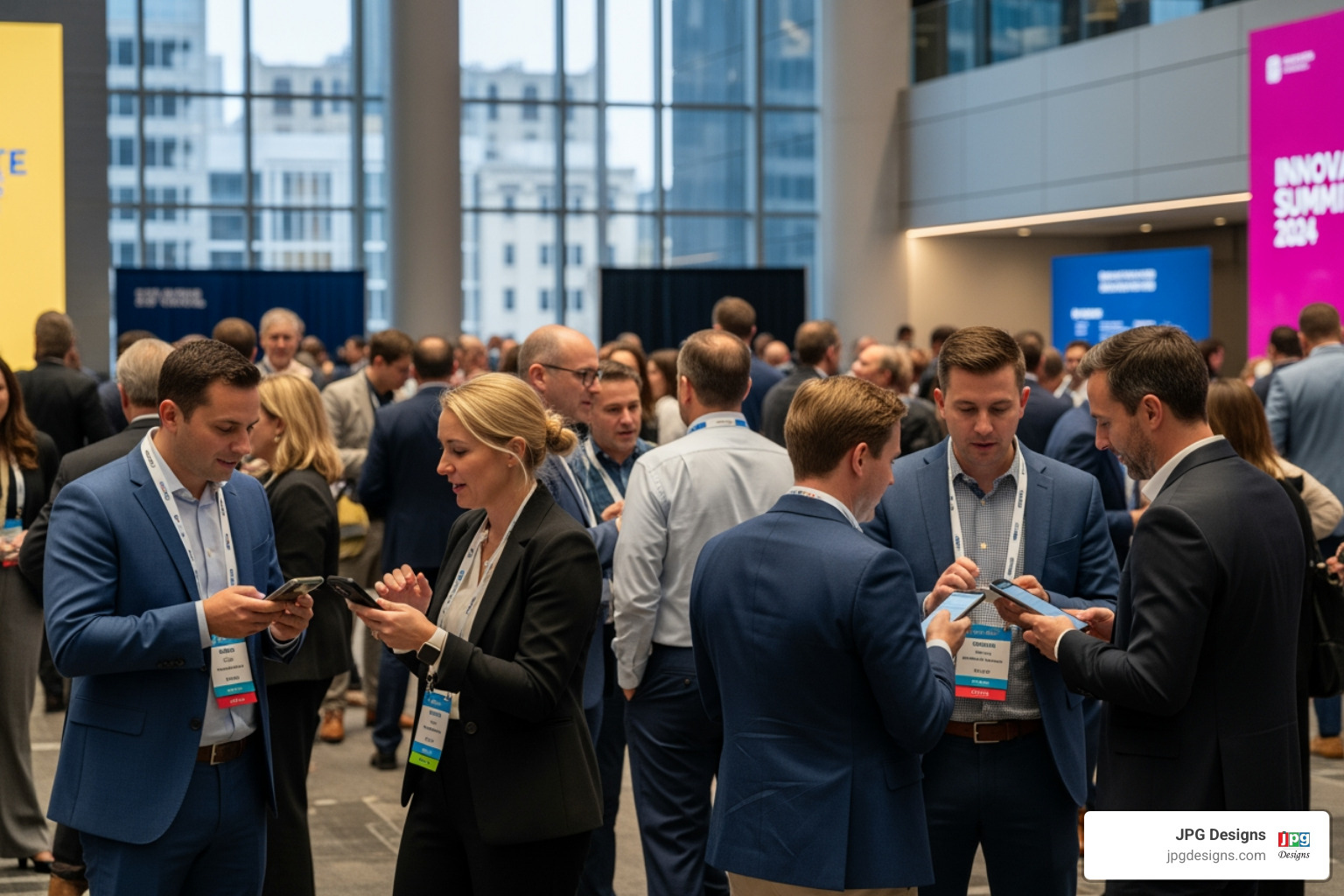 attendees networking at an event using a mobile event app - event management software attendees networking at an event using a mobile event app - event management software