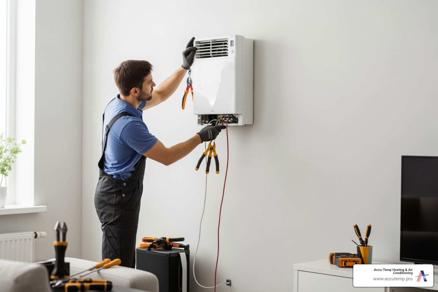 Infographic showing the complete mini-split installation process from initial home assessment and load calculation, through professional mounting of indoor and outdoor units, refrigerant line connection, electrical wiring, system testing, and final homeowner walkthrough with smart thermostat integration - mini split heat pumps installation best in flagler beach, fl Infographic showing the complete mini-split installation process from initial home assessment and load calculation, through professional mounting of indoor and outdoor units, refrigerant line connection, electrical wiring, system testing, and final homeowner walkthrough with smart thermostat integration - mini split heat pumps installation best in flagler beach, fl