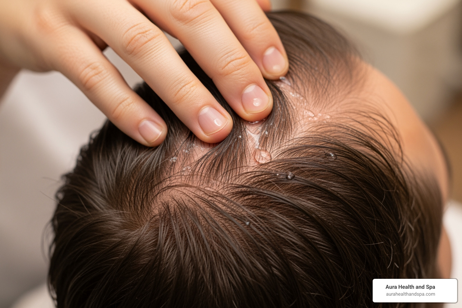 split-screen of different non-surgical hair restoration treatments like PRP application and microneedling - hair balding solutions