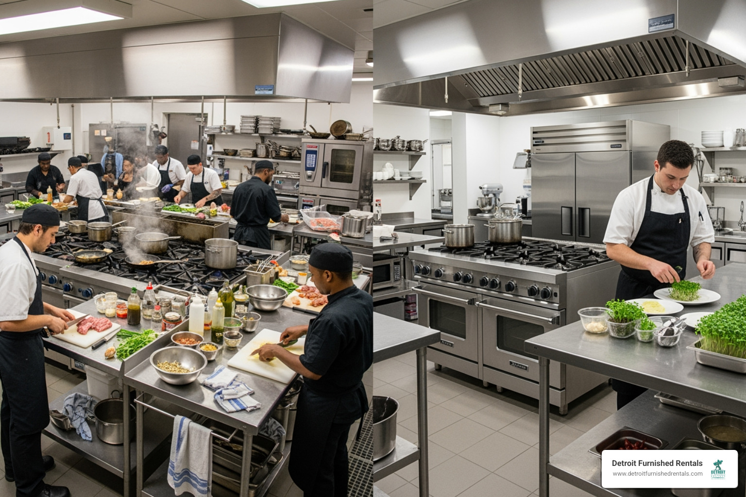 private kitchen suite and a busy shared commissary space - fully equipped kitchen rental