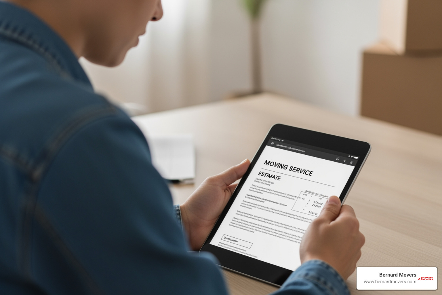 person reviewing moving estimate on tablet - moving companies park ridge il person reviewing moving estimate on tablet - moving companies park ridge il