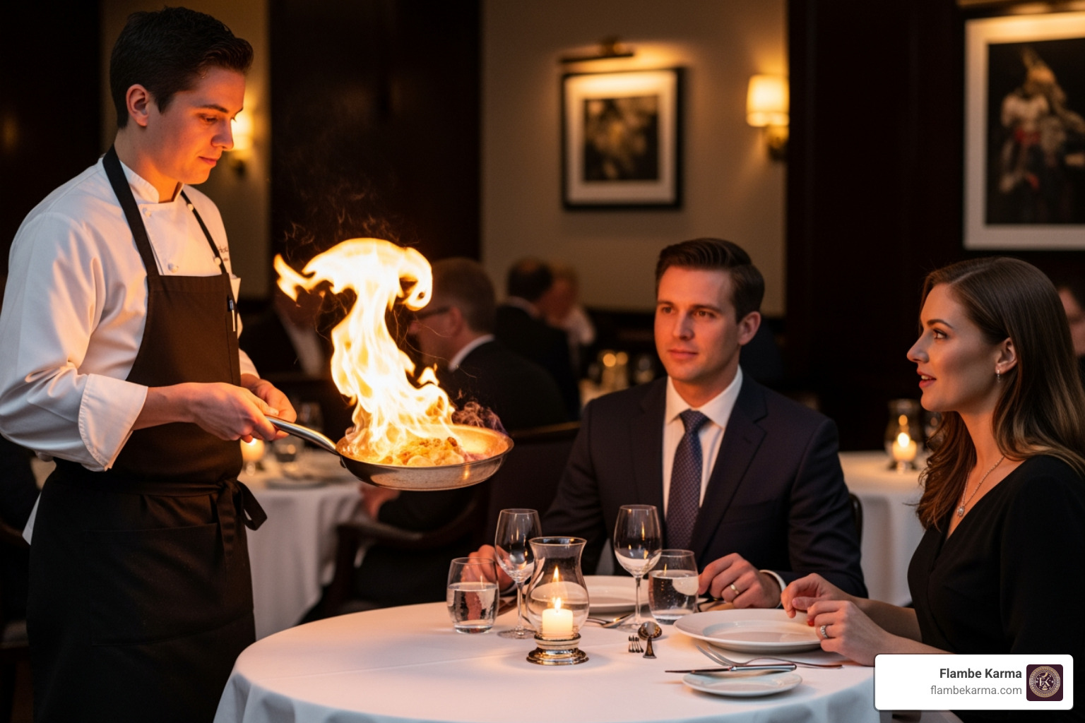 chef preparing a dish tableside - fine dining date night