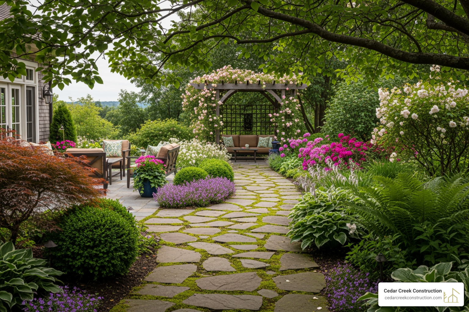 stone pathway connecting patio to seating area under arbor - garden outdoor rooms stone pathway connecting patio to seating area under arbor - garden outdoor rooms