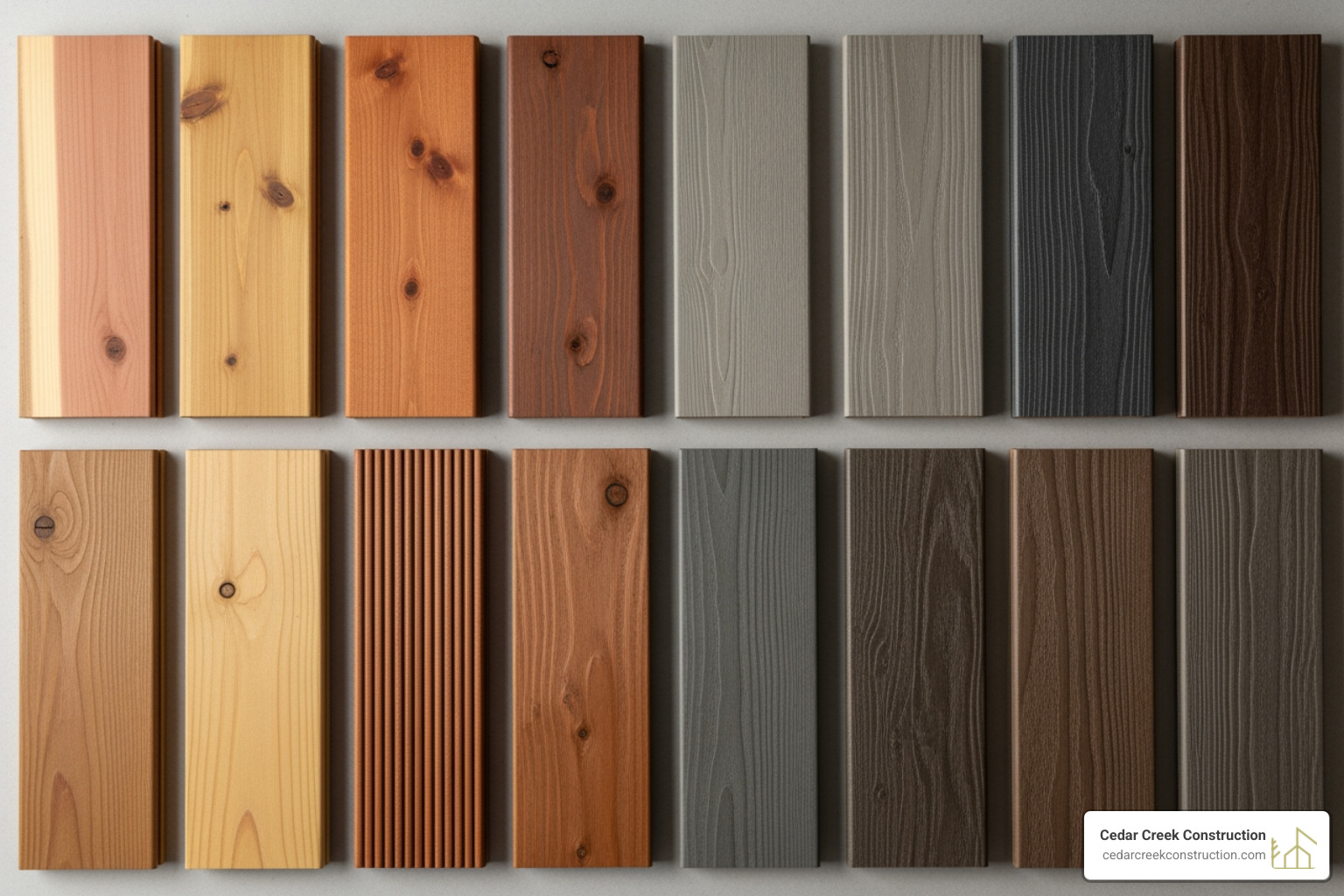 Image of various decking material samples like wood and composite - Deck contractor services