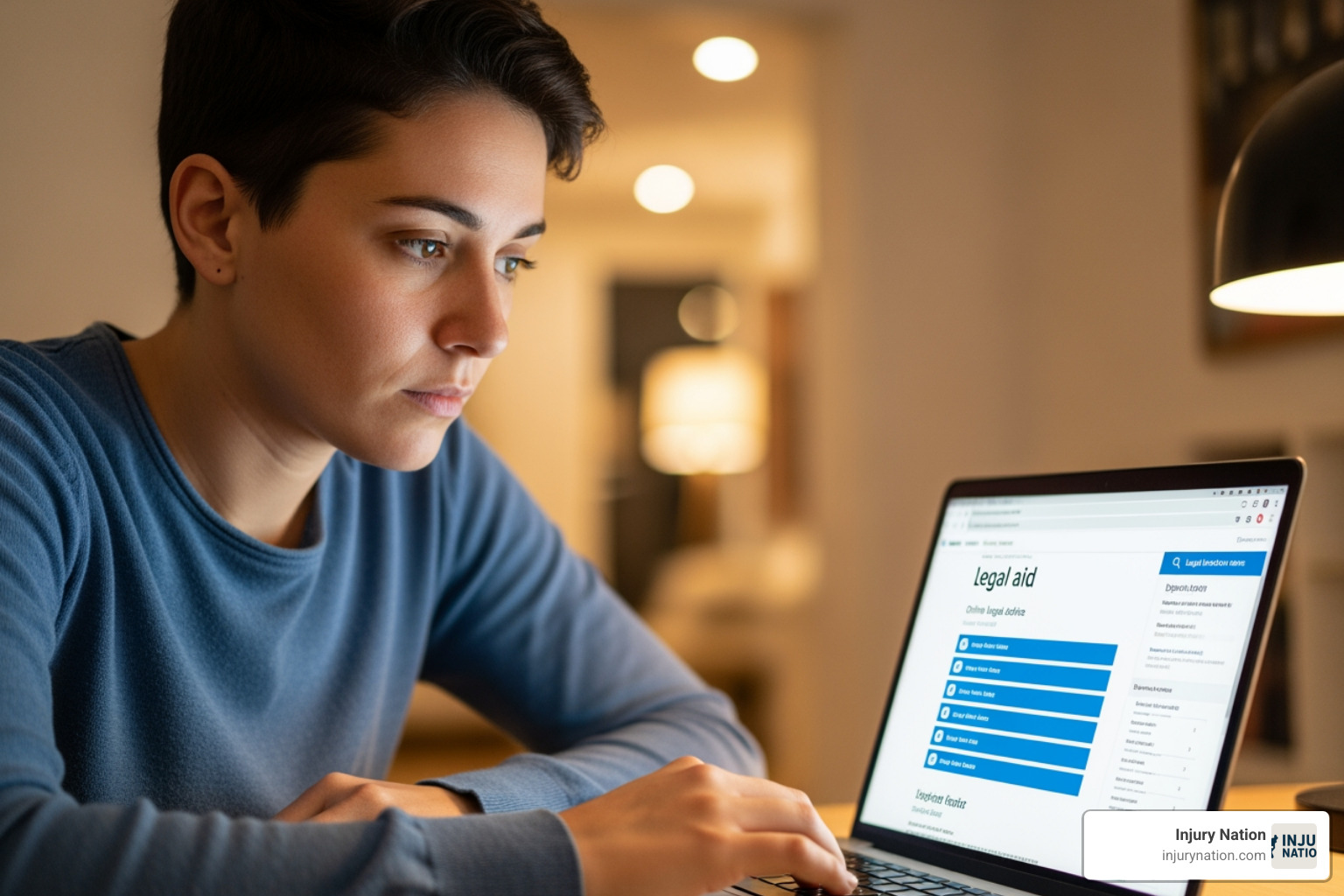 a person on a laptop searching for legal help - Accident legal advice