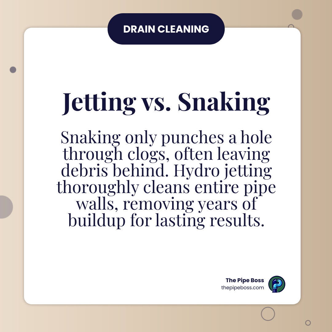 infographic showing cross-section comparison of partially cleared pipe after snaking versus fully cleaned pipe after commercial drain jetting - commercial drain jetting infographic simple-info-card