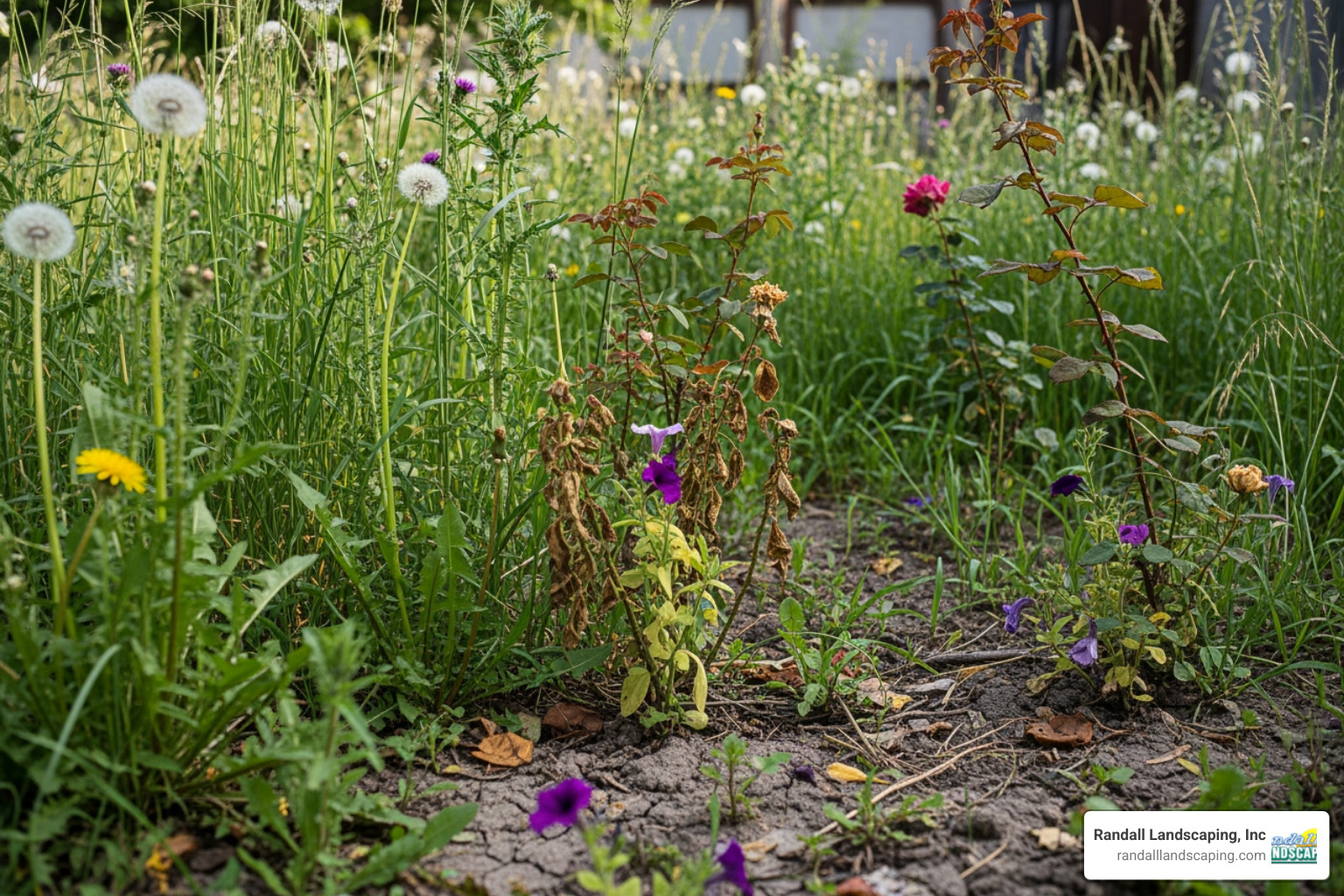 overgrown flower bed - flower bed maintenance cost