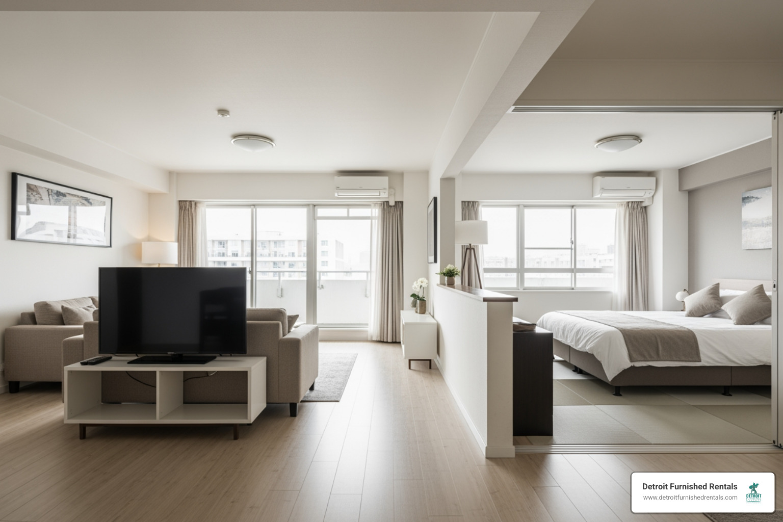 A spacious apartment living area with separate living and sleeping spaces - Extended stay DIA A spacious apartment living area with separate living and sleeping spaces - Extended stay DIA