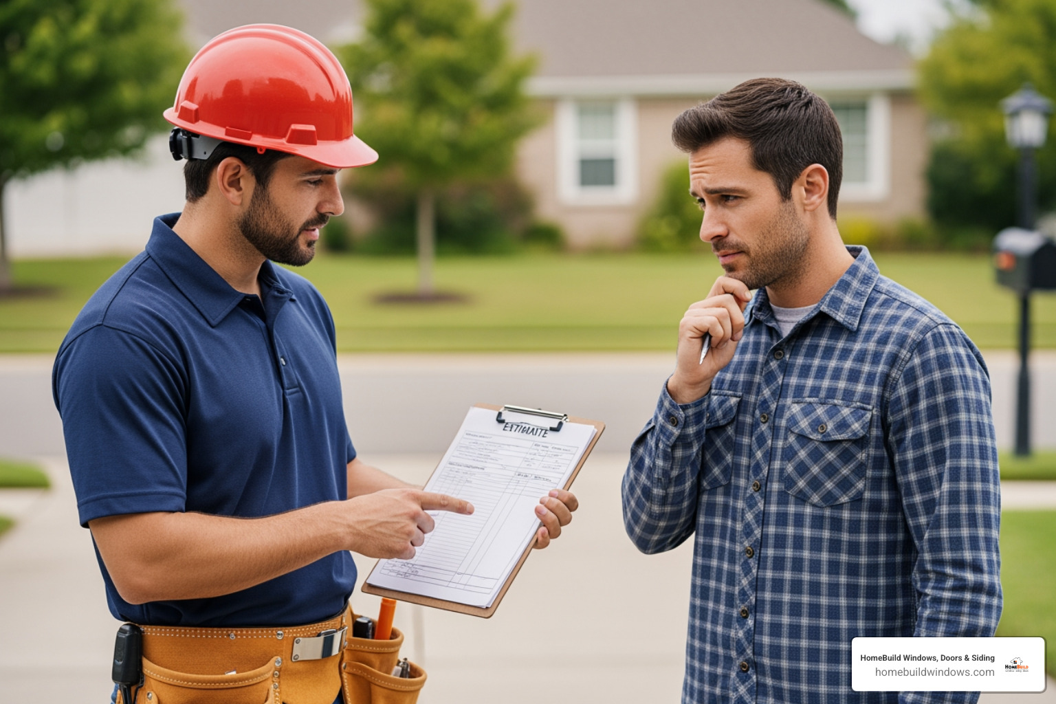 roofer providing a written estimate to a homeowner - mobile home roofers near me