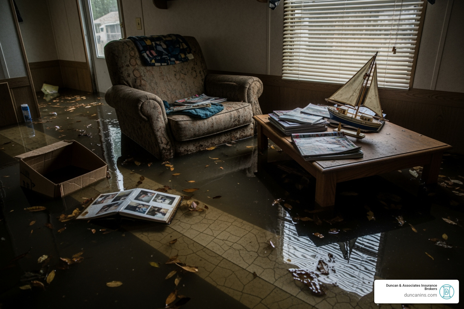 flooded mobile home interior - mobile home flood insurance cost