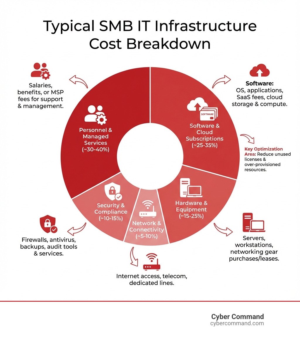 infographic explaining the breakdown of typical IT infrastructure costs for SMBs - Cost-effective IT solutions infographic 