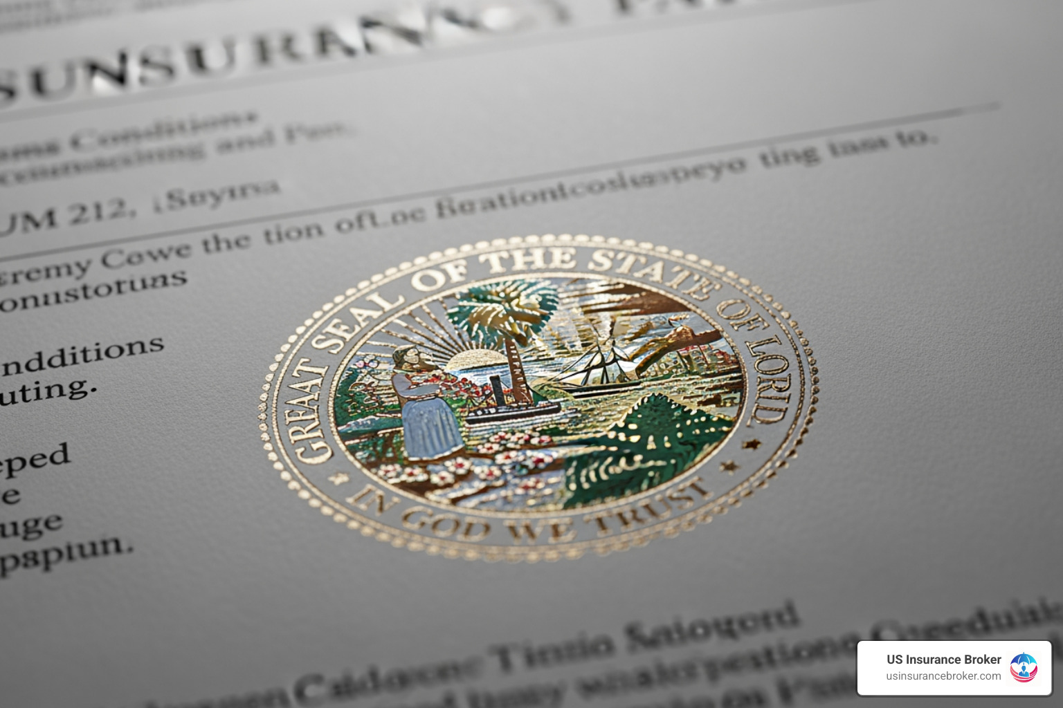 Florida state seal on an insurance document - auto insurance Florida Florida state seal on an insurance document - auto insurance Florida