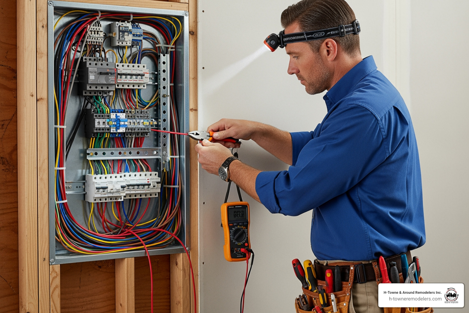 Electrician working on wires - houston home remodeler license