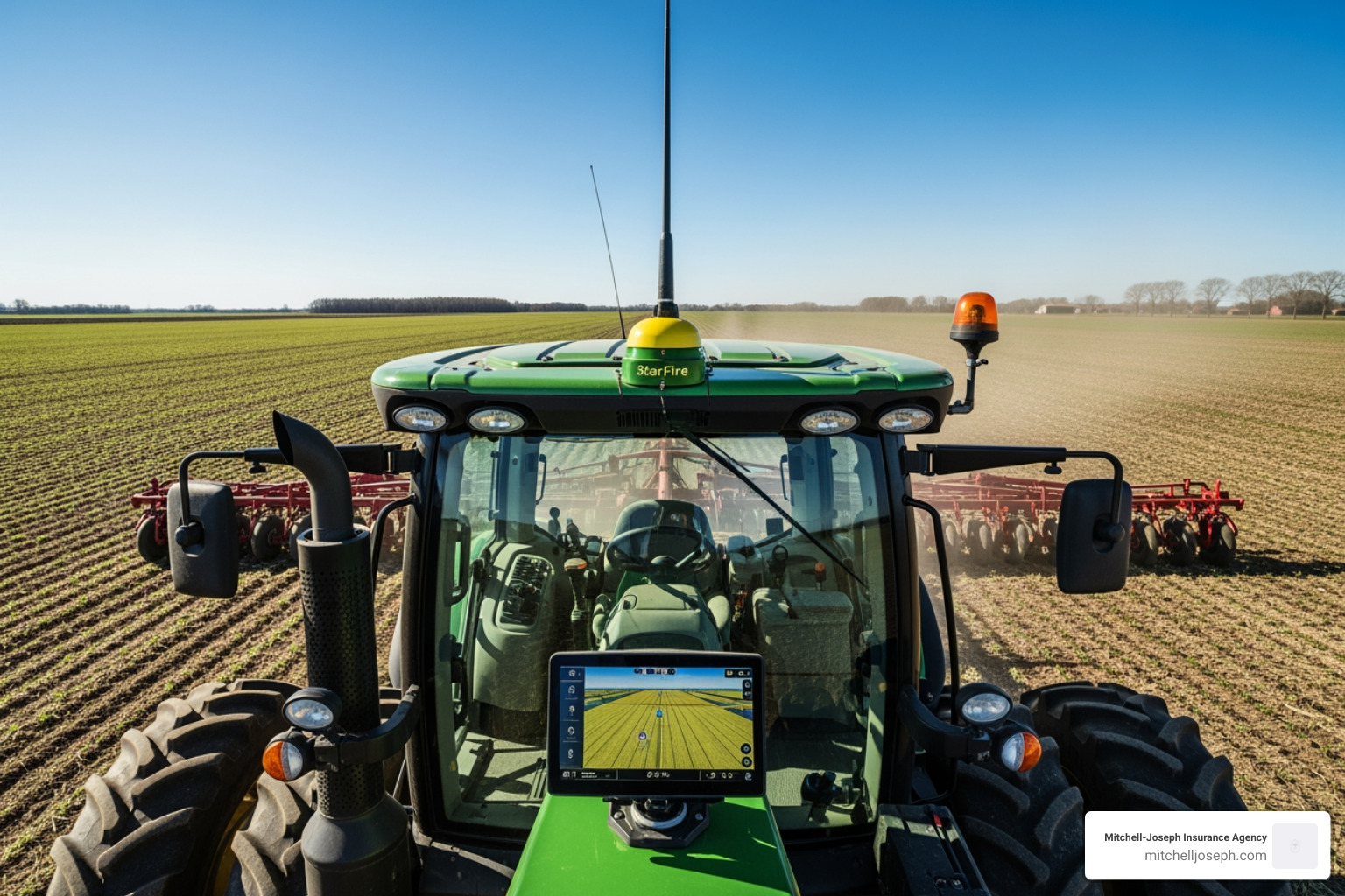 modern tractor with GPS technology in a field - agricultural insurance company