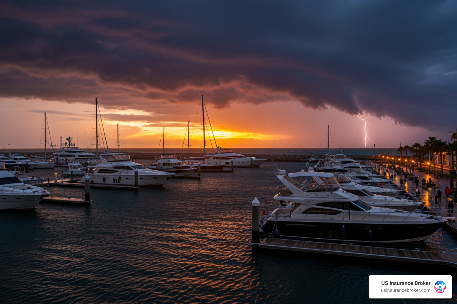 Storm approaching a marina - yacht insurance in florida