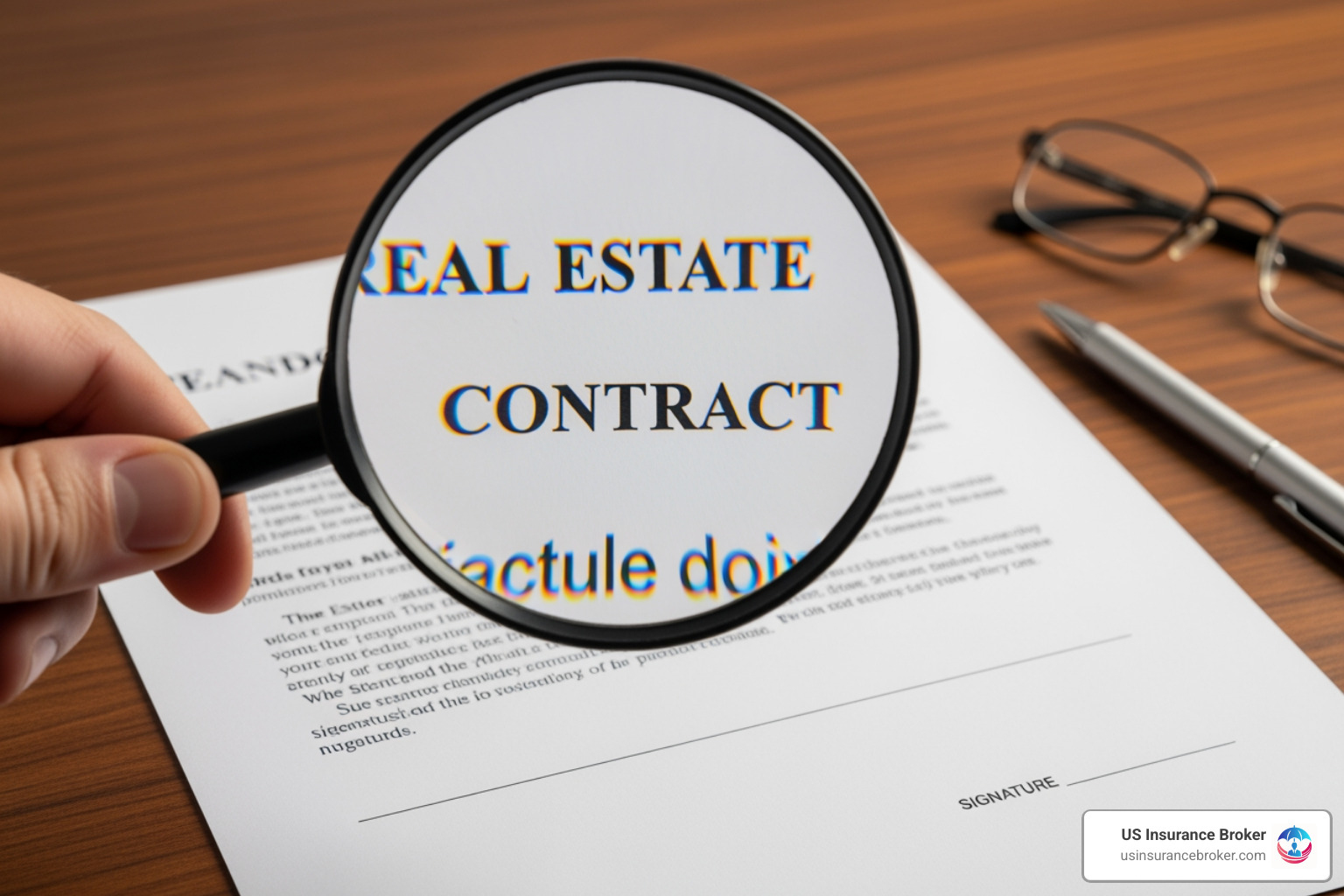 magnifying glass over real estate contract - e & o insurance for real estate brokers florida