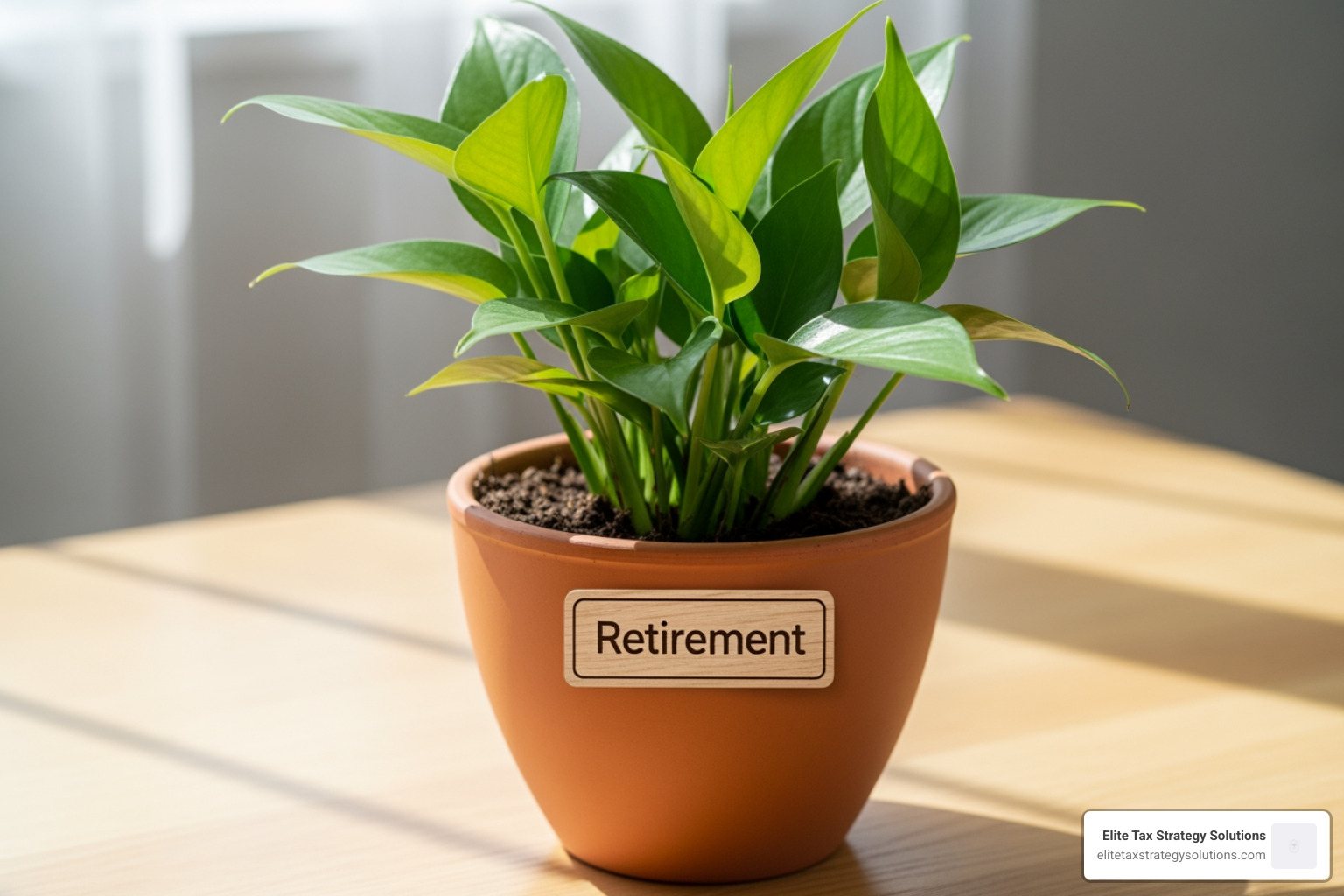 A healthy, growing plant in a pot labeled "Retirement," symbolizing the growth of investments in tax-advantaged retirement accounts. - tax saving tips 2024 A healthy, growing plant in a pot labeled "Retirement," symbolizing the growth of investments in tax-advantaged retirement accounts. - tax saving tips 2024