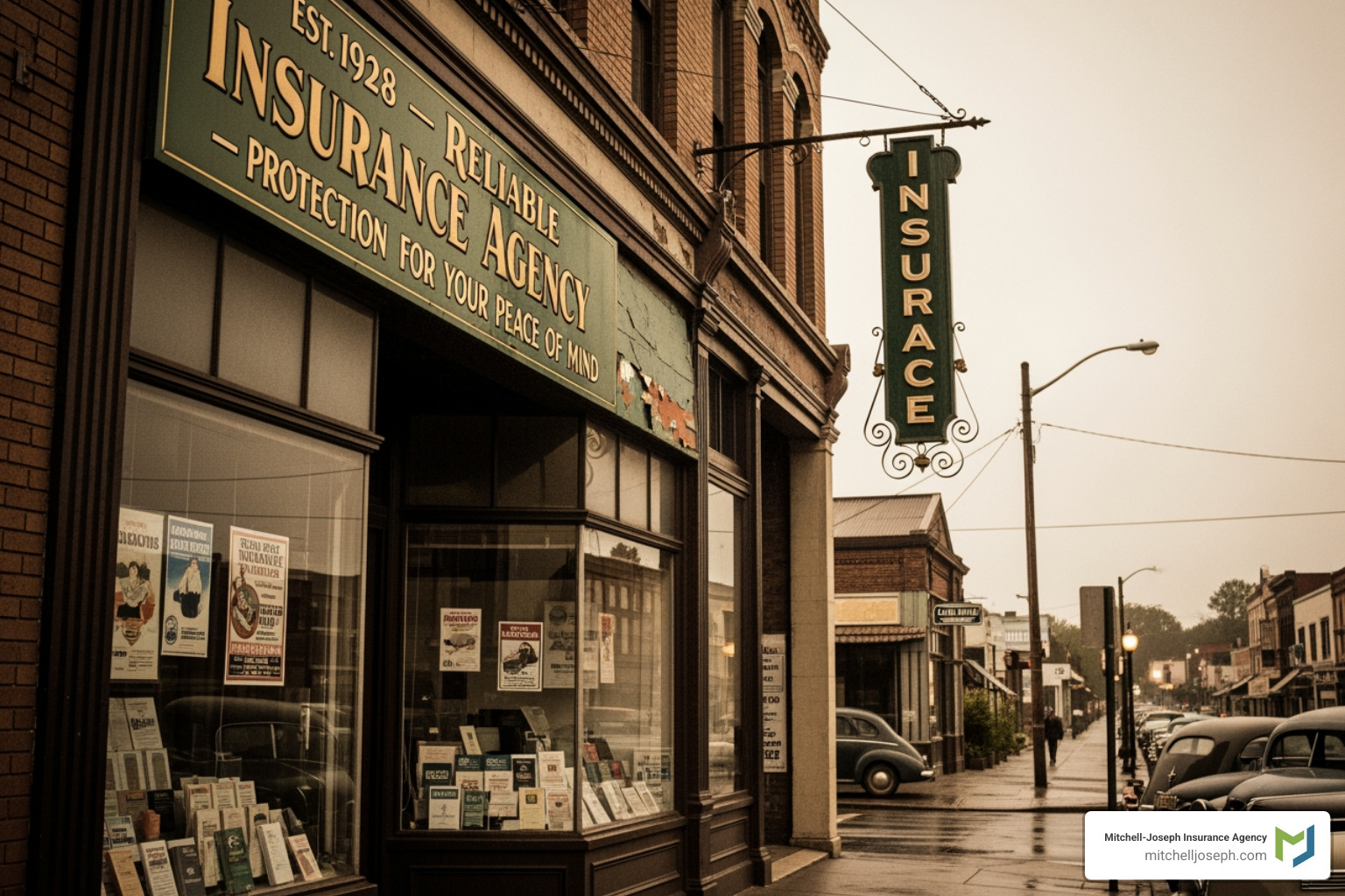 vintage photo of an old insurance agency storefront - Family owned insurance