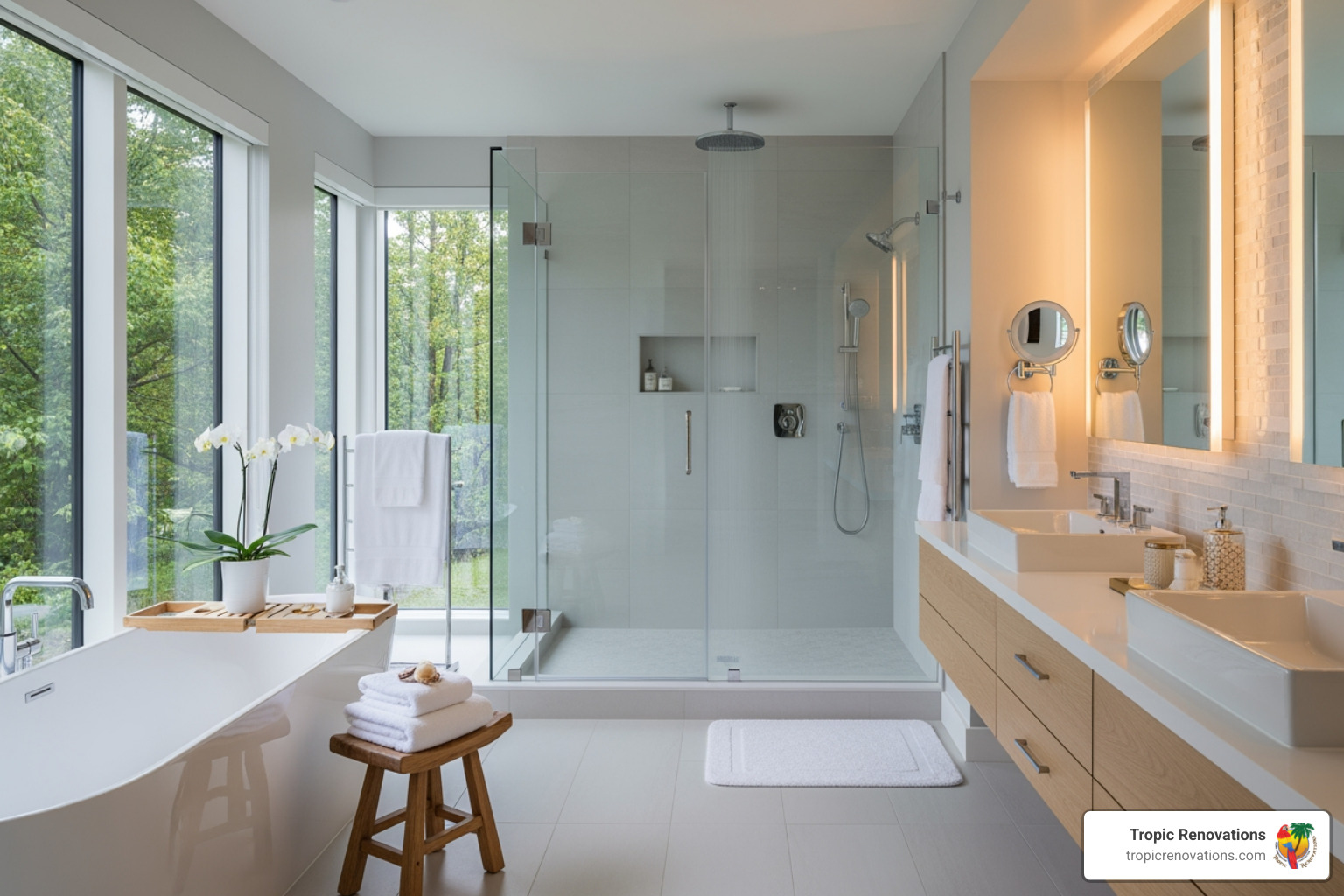 Spa-like bathroom with walk-in shower and natural light - bathroom remodeling venice fl