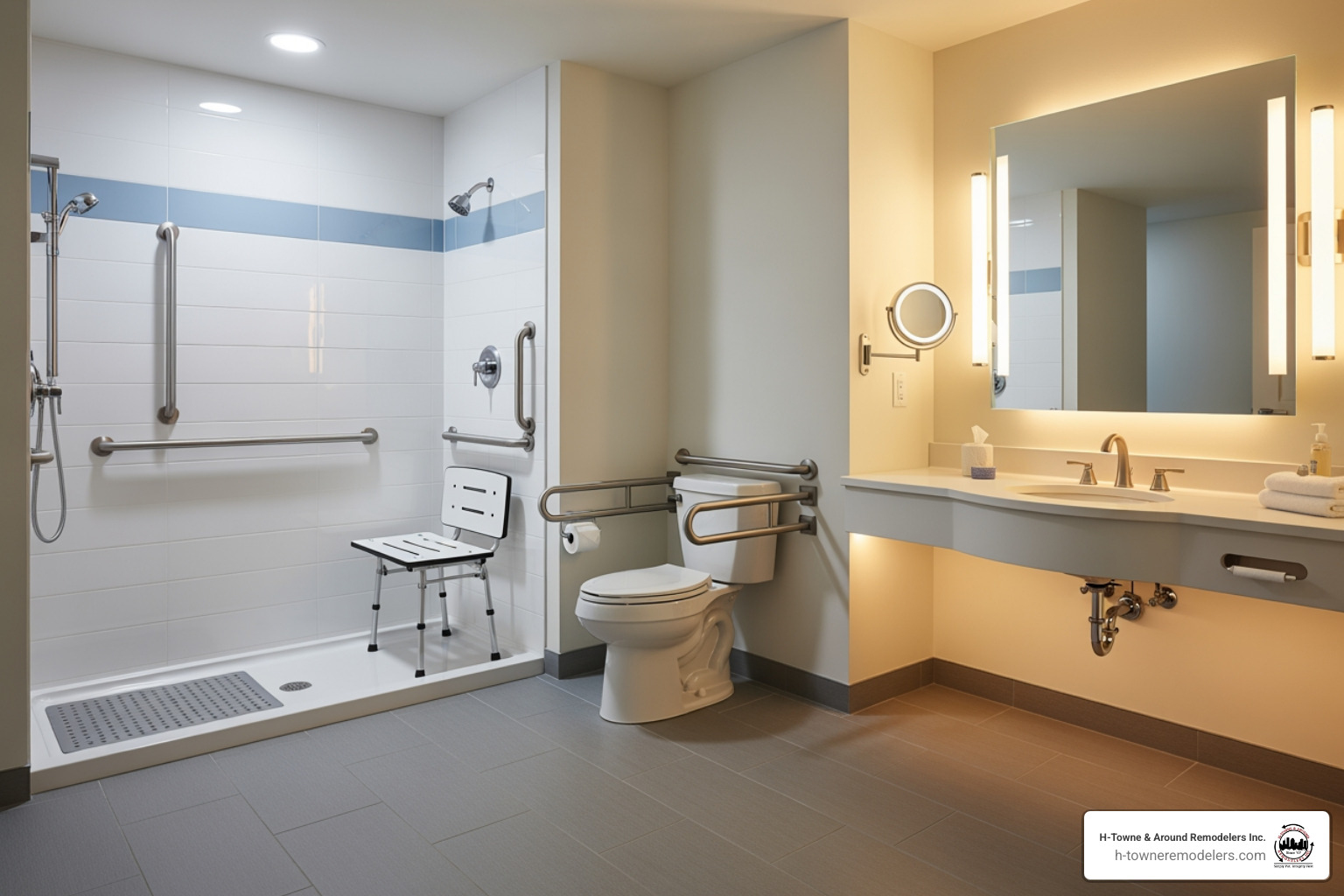 Bathroom floor plan showing a 60-inch turning radius and clear floor space - ADA bathroom remodel