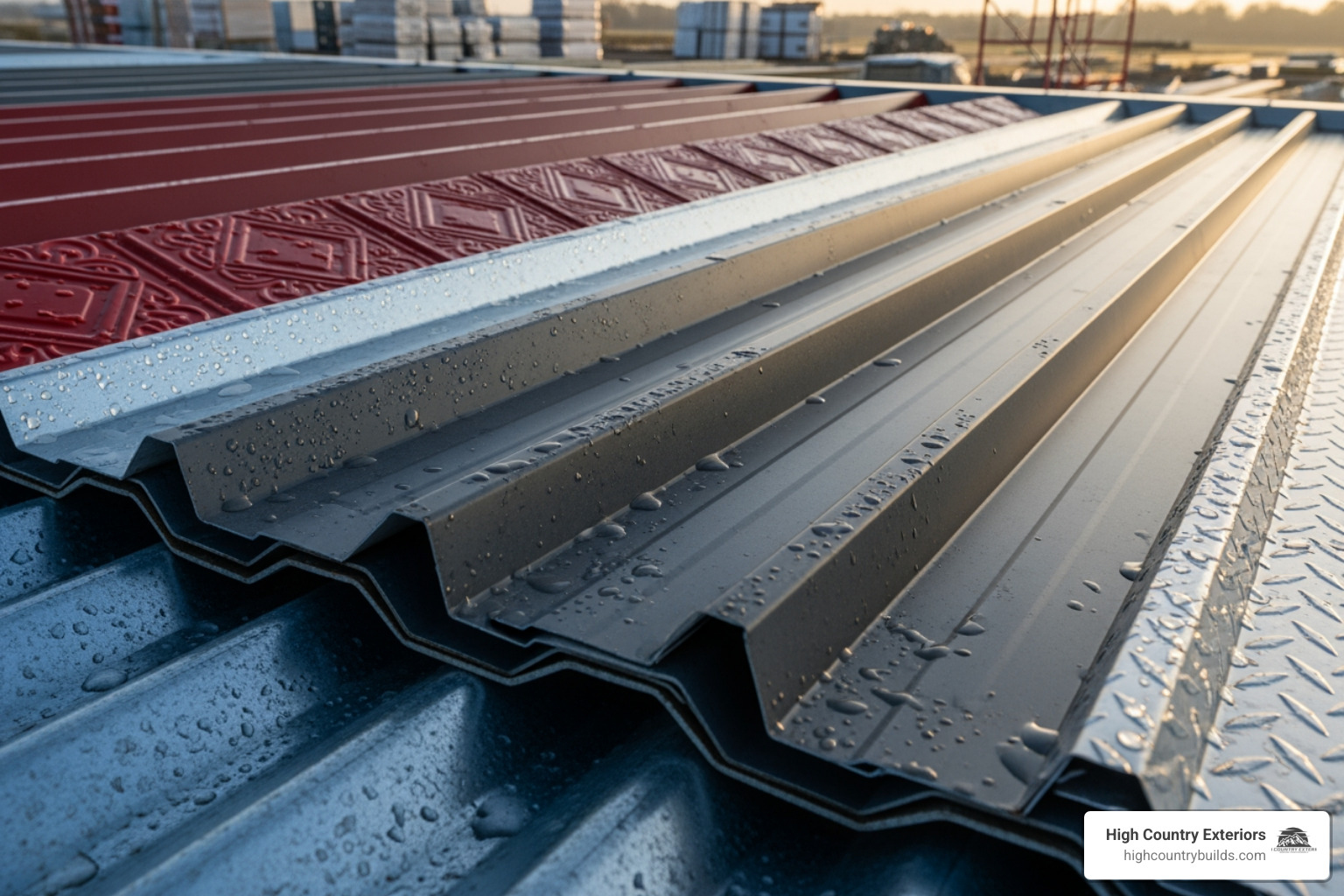 Image showing different types of metal roofing panels such as corrugated and standing seam - cost of metal roofs for homes
