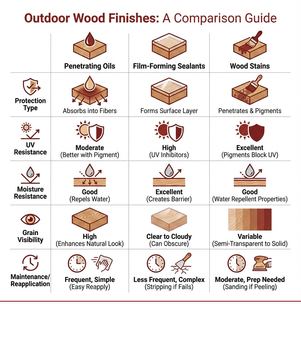 Infographic Comparing Oils, Sealants, And Stains On Key Factors - Best Protection For Outdoor Wood Table Infographic Infographic comparing oils, sealants, and stains on key factors - best protection for outdoor wood table infographic