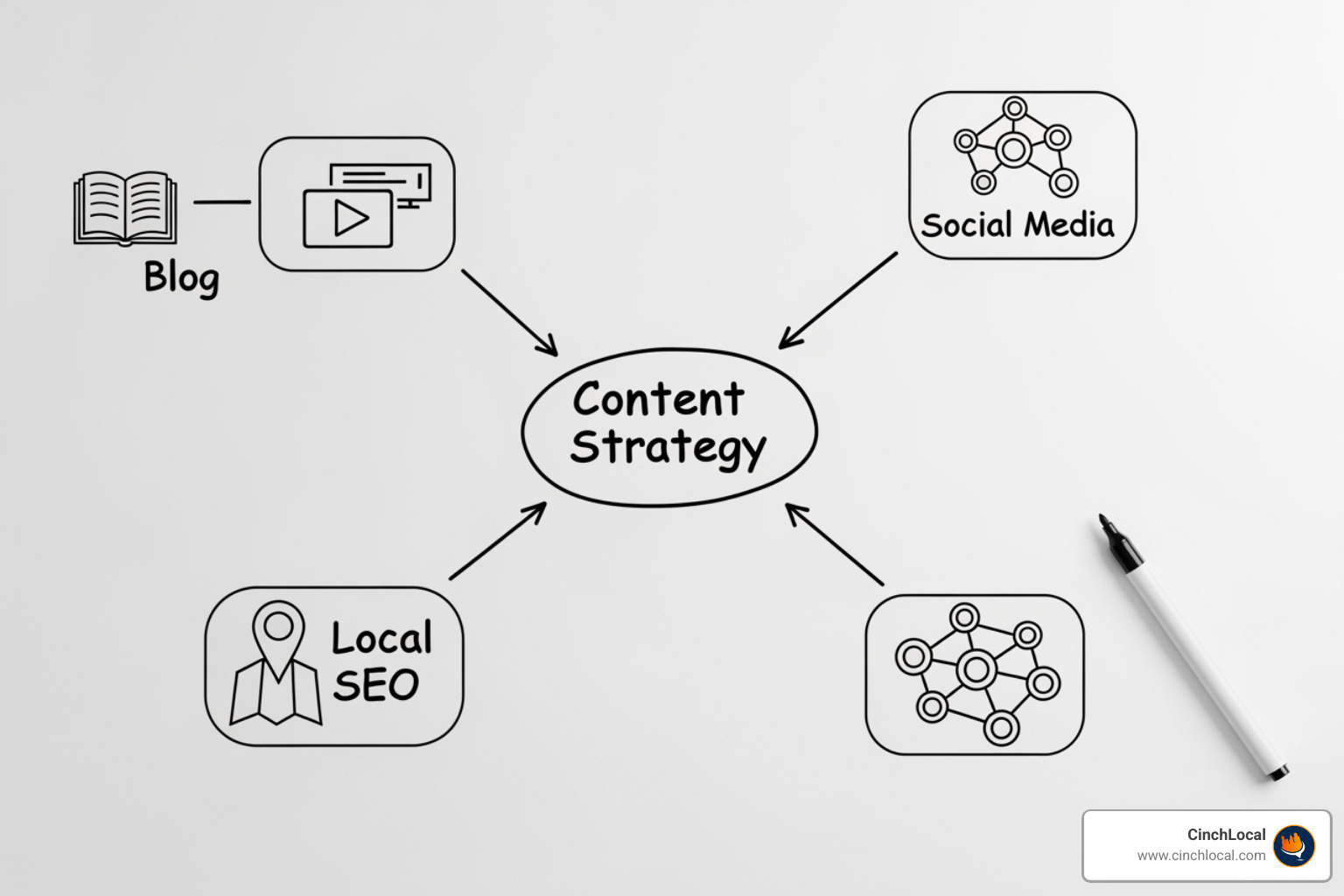 content strategy mind map on a whiteboard with nodes for content strategy mind map on a whiteboard with nodes for