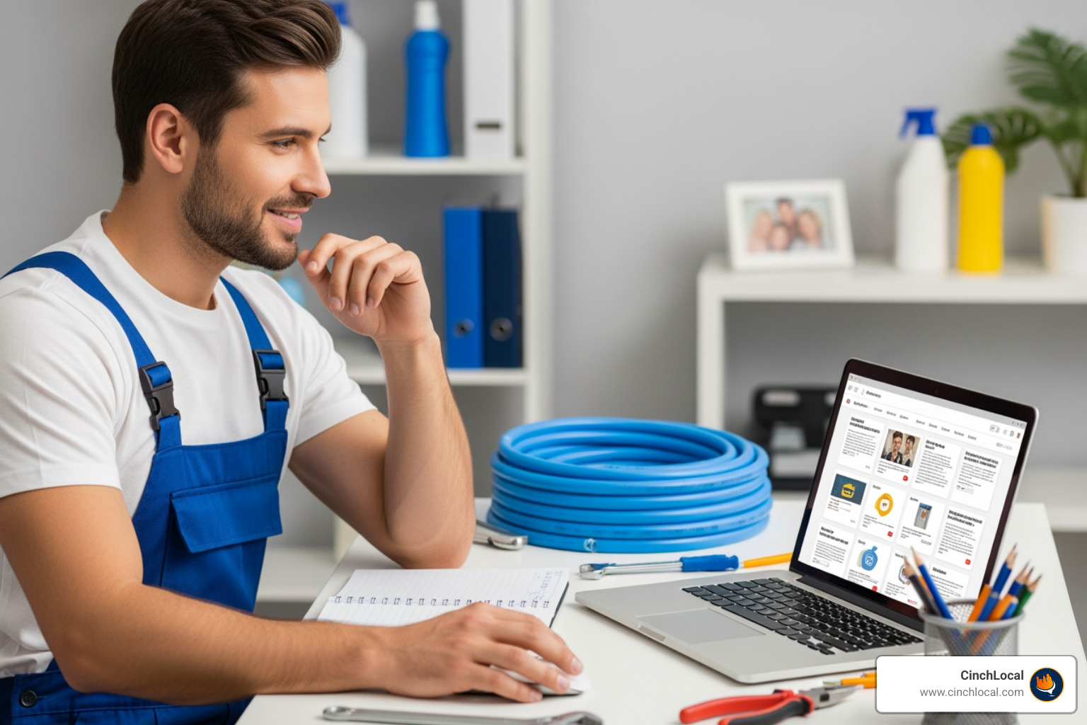 smartphone screen showing a plumbing video, a blog post, and a social media post - content marketing for plumbers smartphone screen showing a plumbing video, a blog post, and a social media post - content marketing for plumbers