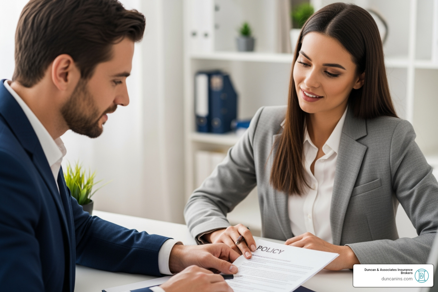broker and client reviewing a policy together - home insurance brokers