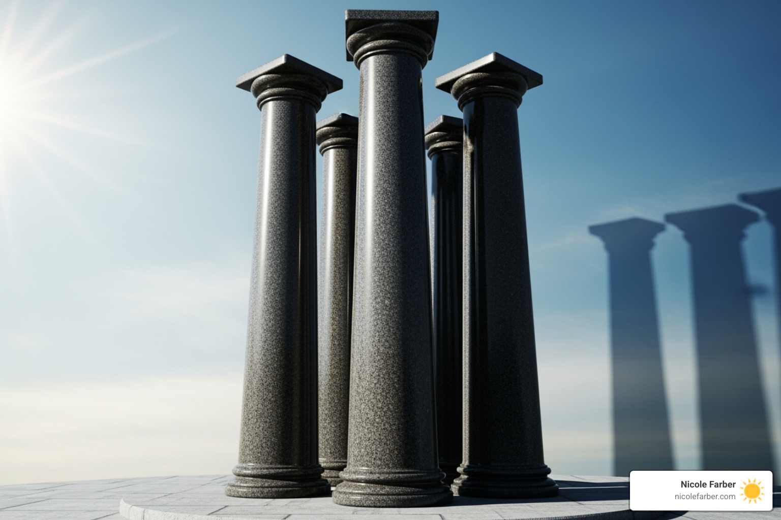 Four pillars labeled with organic, strategic, internal, and acquisition growth types - strategy to grow business Four pillars labeled with organic, strategic, internal, and acquisition growth types - strategy to grow business