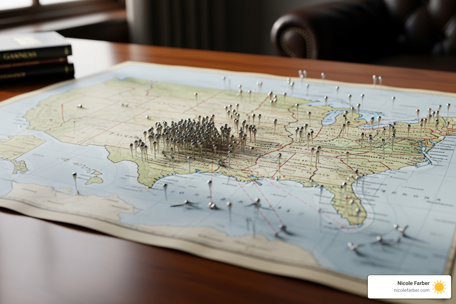 map with pins showing expansion from a local to a national level - strategy to grow business map with pins showing expansion from a local to a national level - strategy to grow business