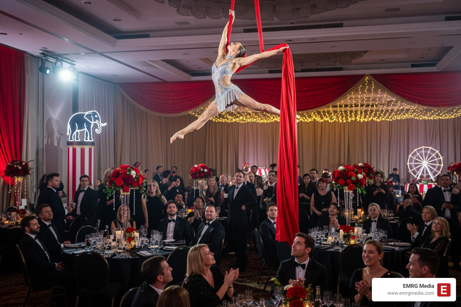 aerialist performing at a corporate event - Circus themed event aerialist performing at a corporate event - Circus themed event