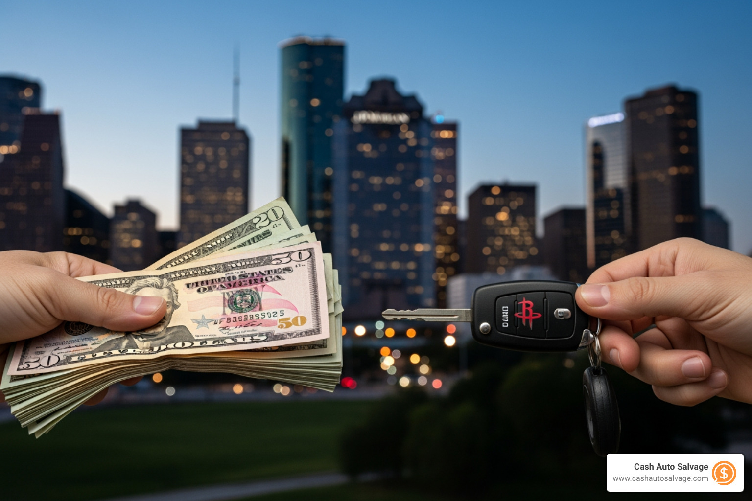 person holding car title and ID - cash for cars houston