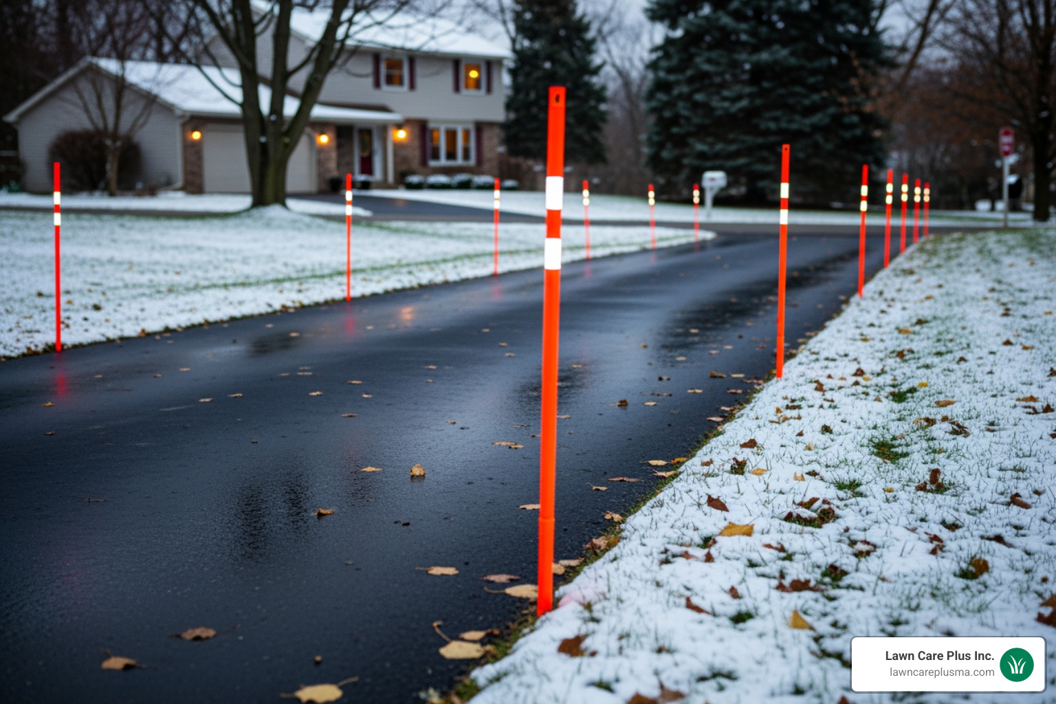 Driveway with visible markers for curbs and obstacles - Roslindale snow removal Driveway with visible markers for curbs and obstacles - Roslindale snow removal