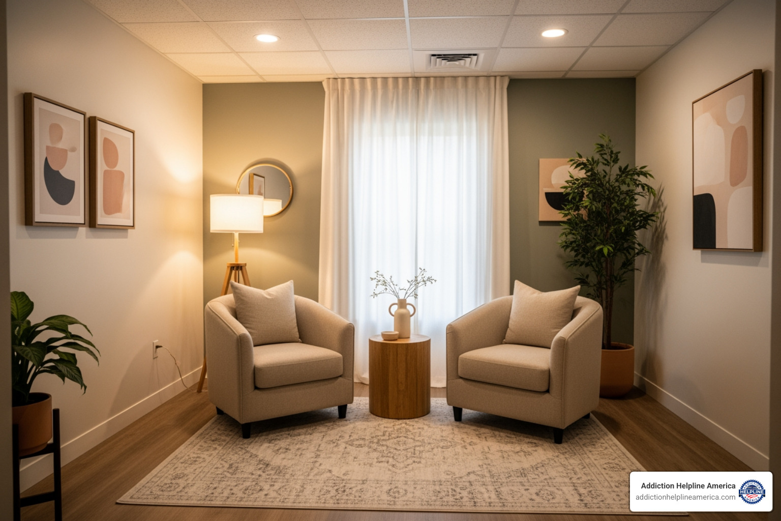 A calm and professional therapy session room - substance abuse treatment Tulsa