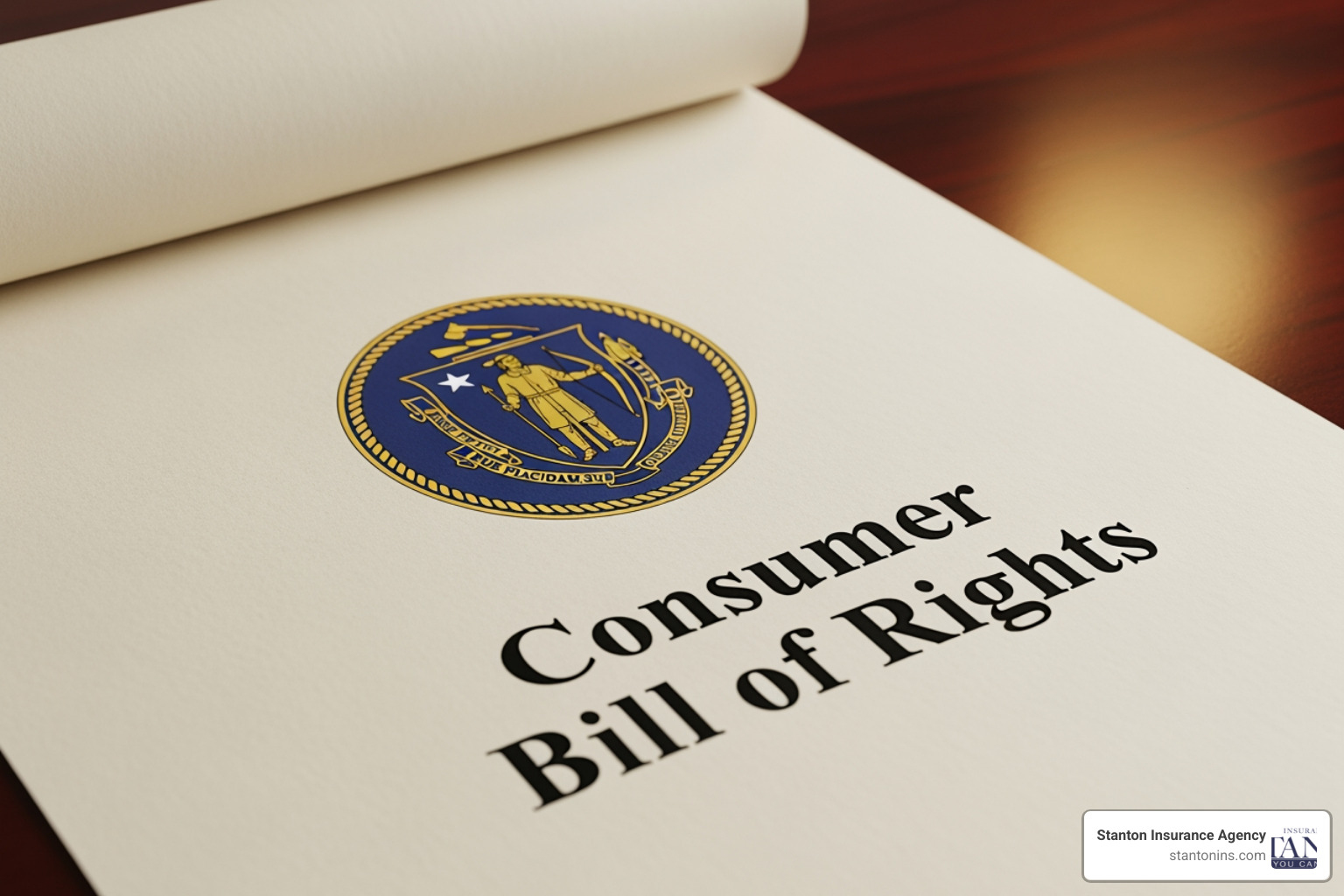Document with Massachusetts state seal and "Consumer Bill of Rights" title - Average car insurance MA Document with Massachusetts state seal and "Consumer Bill of Rights" title - Average car insurance MA
